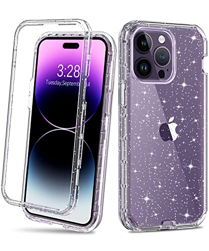 Hython Case For Iphone 14 Pro Max Case Glitter, Cute Clear Glitter Bling Sparkle Cover, [Military Grade Protection] Hybrid Heavy Duty Rugged Hard Pc Bumper Shockproof Soft Tpu Protective Phone Cases #TOP16