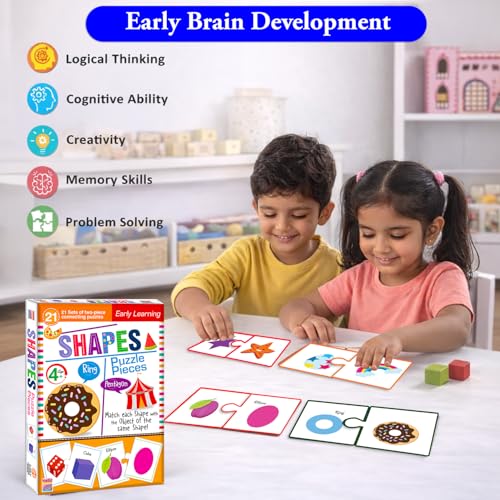 Image of Jigsaw Puzzle Connecting 2-Piece (Set of 21 pcs) for Kids, Childrens and Toddlers - Early Learning Educational Brain Booster with Fun and Engaging - Ages 4+ (Shapes)