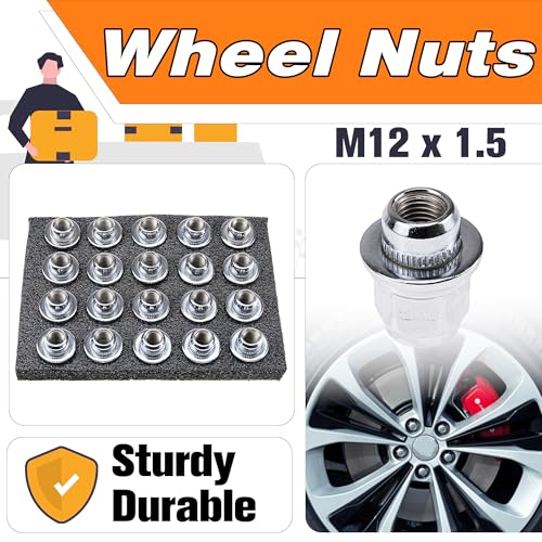 20Pcs M12 x 1.5 Wheel Nuts Set Compatible for Jaguar F-Type, S-Type, X-Type, XF Series, XJ X350/X351/X358, XK/XKR Series Replace# C2C35294 M12 x 1.5 Locking Wheel Lug Nuts - Image 2