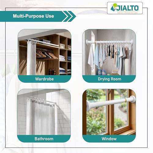 Image of JIALTO Adjustable Bathroom Curtain Rod | Extendable 90 To 160Cm Shower Curtain Rod Without Drill for Wall Anti-Skid Spring Pull | Door Curtain | Bathroom Pipe Rod | Curtain Stand - WHITE, Pack Of - 1