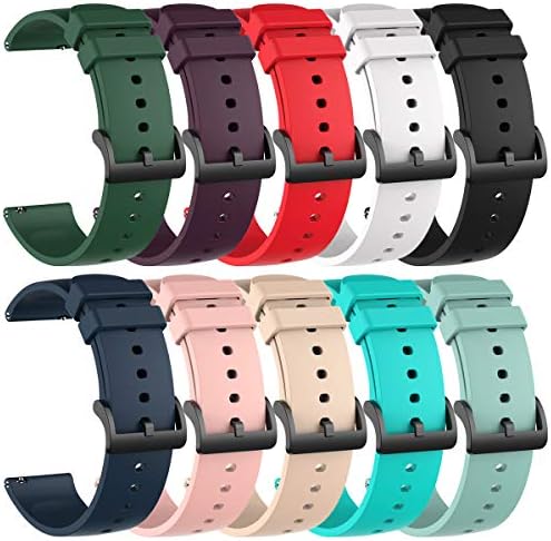 10 Pack Silicone Bands Compatible with Amazfit Active 2 1,Active 3 Premium/GTR mini/GTS 2 2e 3 4/GTS 2 4 mini, 20MM Replacement Watch Straps for Amazfit Bip 3,3 Pro/Bip U,U Pro