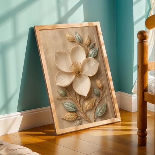 Image of NoWorries Floral Botanical Wall Painting with Frame | Premium Textured Flower & Leaf Artwork, Pastel Nature Wall Decor Framed for Living Room Bedroom Office and Home Decoration (Art-4,13x19inch)
