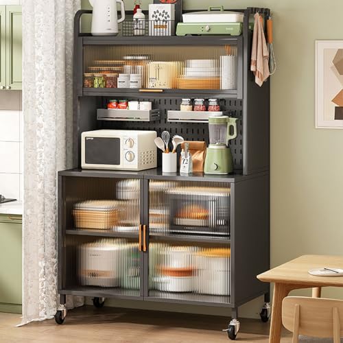 Kitchen Floor Cabinet with Flip Doors & Adjustable Shelves