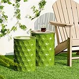 Glitzhome Outdoor Side Tables for Patio, Nesting Round Metal End Tables, Set of 2 Planter Stand, Small Round Honeycomb Texture Garden Stools, Green