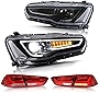VLAND Sequential Projector Headlights & LED Taillights Assembly for [Mitsubishi Lancer EVO X Sedan 2008-2018] Dual Beam Lamps (Red)