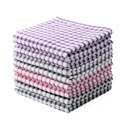 Image of Oeleky 100% Cotton Kitchen Dish Cloths for Washing Dishes, 12x12 Inches Dish Rags, Absorbent Kitchen Cloths Pack of 8, Quick Drying Cleaning Cloths (Mix-3, 12 inchx12 inch)