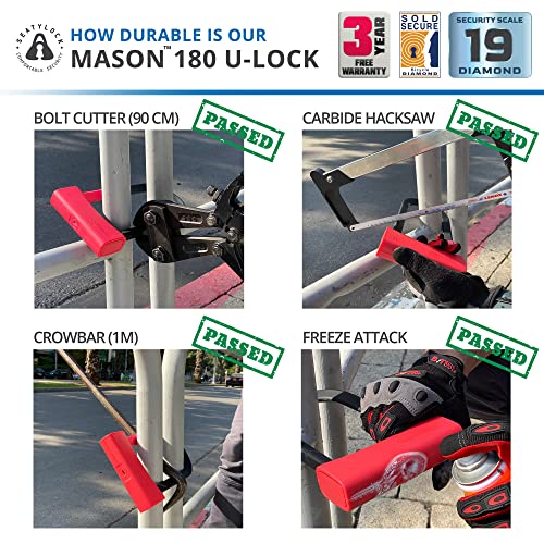 Seatylock Mason Bike U Lock - Patented Heavy Duty Anti Theft Diamond Secure Ulock - Ultra Security Bicycle Safety Tool With Keys For City Electric Or Mountain Bikes And Scooters (7.1 Inch) #TOP3