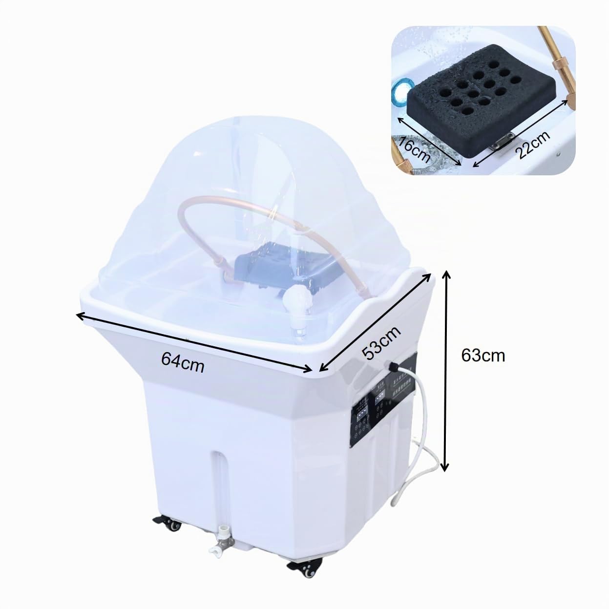 Attrezzatura Per Head Spa, Lavatesta Smontabile Con Ricircolo Acqua, Serbatoio 60L, Nebulizzatore E Cappuccio Vapore, 4 Ruote Orientabili, Per Persone Allettate E Saloni Parrucchieri (Bianco)