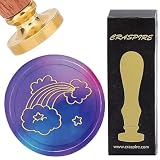 CRASPIRE Sellos de cera de arco iris vintage con diseño de nube extraíble de latón de 25 mm con mango de madera para bodas, sobres de Navidad, cartas, invitaciones, tarjetas, manualidades, cumpleaños