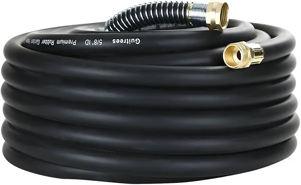 Guitrees 50FT 5/8 Heavy Duty Rubber Garden Hose - 200psi Working, 1000psi Burst - Hot/Cold Water - Five-Layered Braiding for Durability - Versatile for Gardening, Agriculture, Construction(Black)