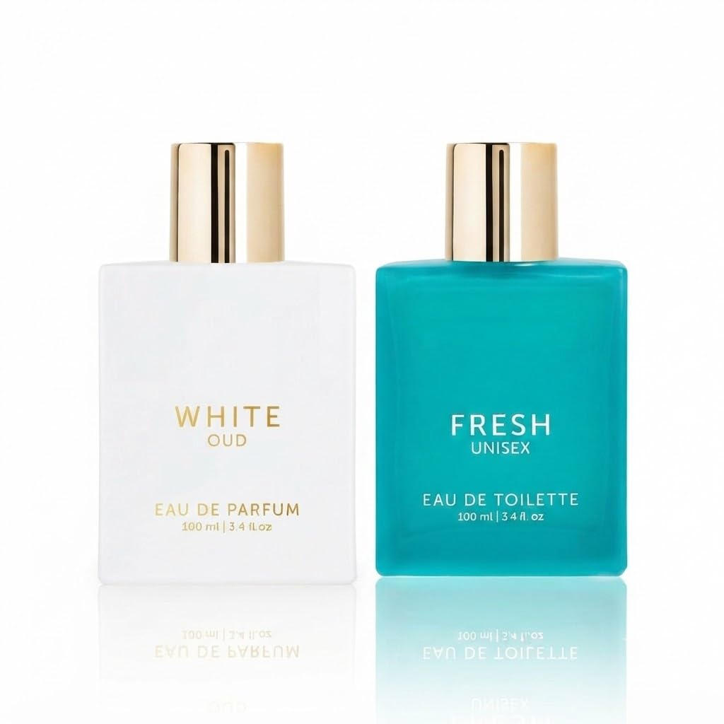 Luxury WhiteOud & Fresh Woda perfumowana 100 ml do każdego opakowania (2 sztuki) | Długotrwały spray zapachowy dla kobiet i mężczyzn, Premium Perfume Duo | Daily Wear Scent | Elegancki zestaw