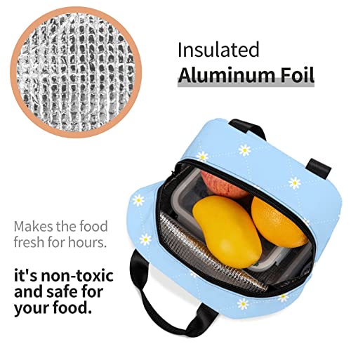 Ucsaxue Insulated Lunch Bag Women Men, Reusable Tote Lunch Box, Leakproof Cooler Lunch Bags For Work Office Travel Picnic, Cute Daisy Flower Light Blue #TOP5