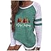 T-shirt de Noël pour femme - Motif patchwork rayé - Style vintage décontracté - Imprimé nain - Col rond - Décontracté - Pour femme, Vert (9005), XL