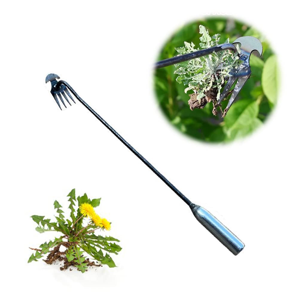 ROWPOZ Weeding Artifact Uprooting Weeding Tool, 2023 New Garden Weeding Tools Manganese Steel Hand Weeder Tool with Handle, 4 Teethes Dual Purpose Manual Weeders Tool Weed Pulling Tool for Garden