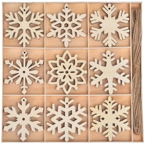 IDATOO Snowflake Ornaments, 36PCs Unfinished Wooden Snowflakes Cutouts...