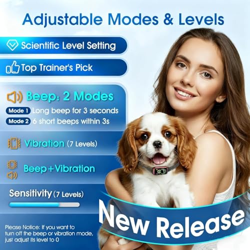 1S Stop Barking Smart Dog Bark Collar, Humane Anti Barking Device with Beep & Vibration, 7 Adjustable Sensitivity, Ultra-Light Bark Collar for Small Medium Large Dogs IP67 Waterproof Indoor Outdoor - Image 3