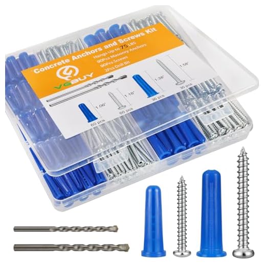 VGBUY 180PCS Conical Concrete Anchors and Screws Assortment Kit, 90PCS Concrete Wall Anchors, 90PCS Self Tapping Screws for Masonry Stucco Brick Cement Cinder Block Tile, with 2PCS Drill Bit