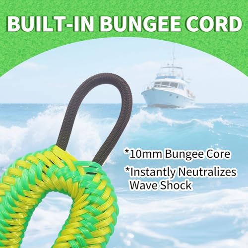ZRSCHYG Bungee Dock Lines for Boats 2FT, Boat Tie Downs for Dock with Hooks, Elastic Dock Ties for Small Boat Jet Ski Kayak Mooring (2 Foot, 2-Pack, Green&Yellow) — view 6