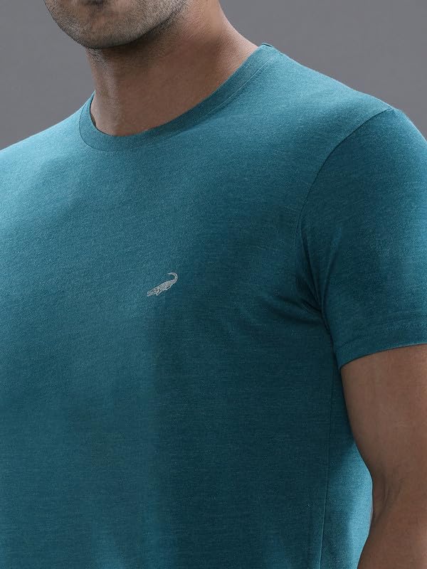 Image of CROCODILE Men Solid Sport Fit T Shirt | Round Neck | Short Sleeve | Regular Length | Basic Casual Pull On Topwear Grey Melange