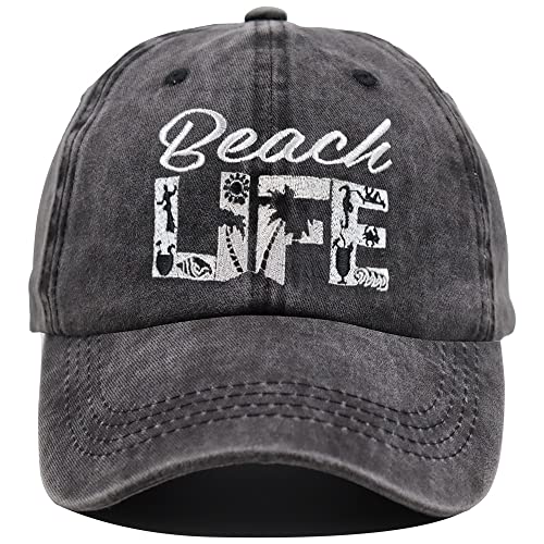 Beach Life Hat, Vintage Embroidered Adjustable Baseball Cap