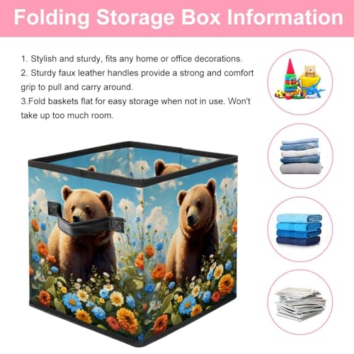 Boîte de rangement pliable grand cube de rangement ours fleur