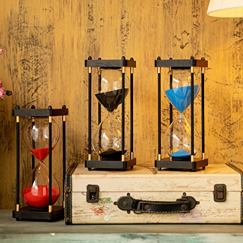 Large Sand Timer, Hourglass Timer 60 Minutes,Vintage Wooden Hour Glass Timer,Modern Home Kitchen Office Decoration (Red) - Thumbnail 6