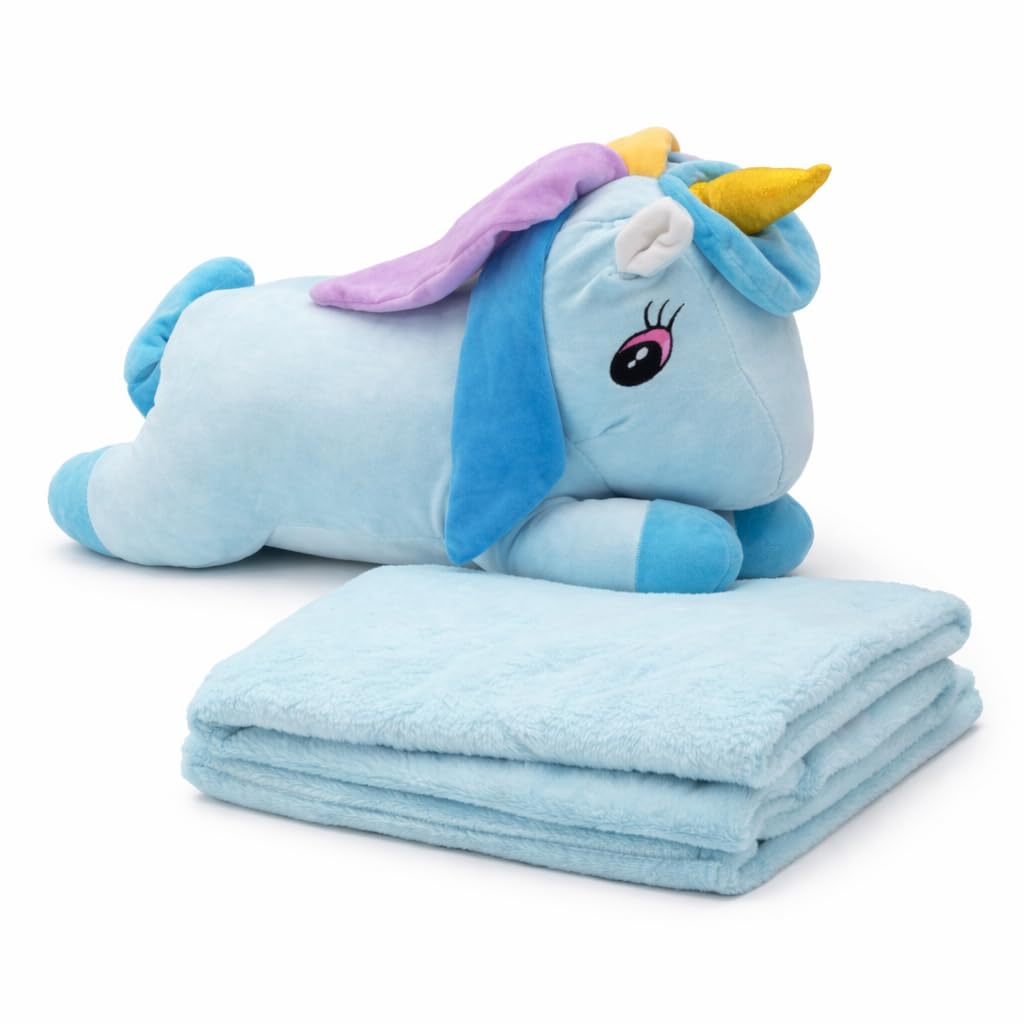 3-in-1 Unicorn Soft Toy with Blanket for Kids | Ultra Soft Plush Unicorn Pillow Cum Toy | Foldable Cozy Blanket | Baby & Kids Gift, Bed & Room Décor (Sky Blue, 40 cm)-image-20