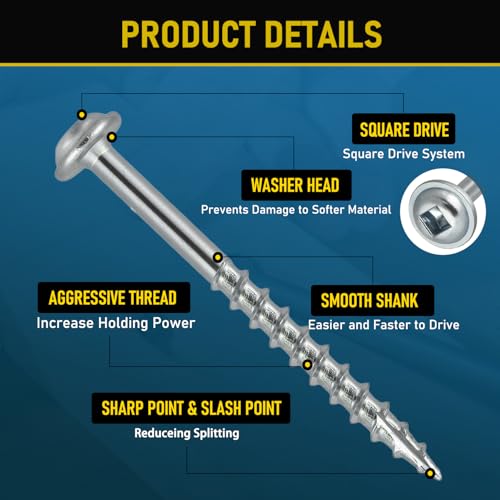 600Pcs #8 x 1-1/4 Inch Pocket Hole Screws, 2 Drive Bit(150MM&50MM) Included, Interior Pocket Screw, Zinc Coated, Coarse Thread, Square Drive Washer Head. by CAMNWAMN - Image 3