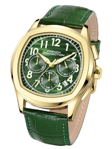 Image of French Connection Megachron | Green Dial | Green Leather Strap | Watch for Men - FCD5NL