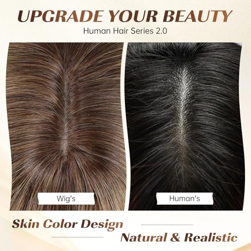 Image of KKU 16 Inch Ombre Ash Blonde Human Hair Wigs for Women, Straight Human Hair Wig with Bangs,Remy Human Hair Wigs,Daily Wig