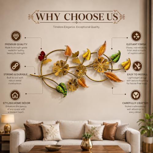 Image of SHREE 'O' GREEN TECH - Handcrafted Large Handpainted Modern Metal Flower Wall Art Leaf Wall Decor Decorative Hanging for Living Room Bedroom Dining Area (49 x 24 Inch)
