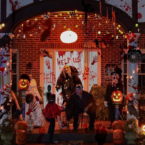 Halloween Dekorationen Innen Fensteraufkleber, Halloween Fensterdekorationen Zombie Poster Set Wiederverwendbare Halloween Zubehör, Gruselige Blutige Handabdrücke Fußabdrücke Wandaufkleber für