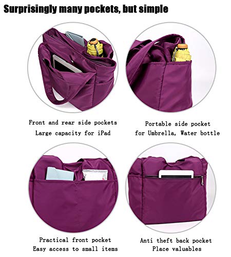 Scorlia Insulated Lunch Shoulder Bag, Extra Large Lunch Tote Handbag, Durable Reusable Cooler Ladies Lunch Box Bag With Side Pockets, Tall Drinks Holder For Women Men Work, Purple #TOP4