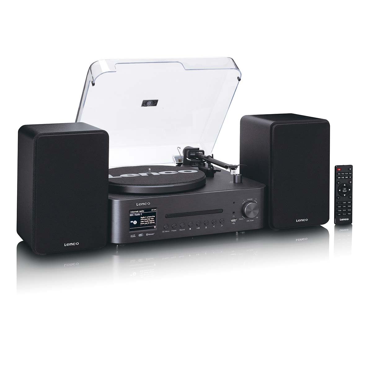 Lenco MC-760BK Giradischi con altoparlante - Giradischi 60 W - Lettore Vinile Bluetooth 5.3 - Record Player - DAB+ - Legno/Nero