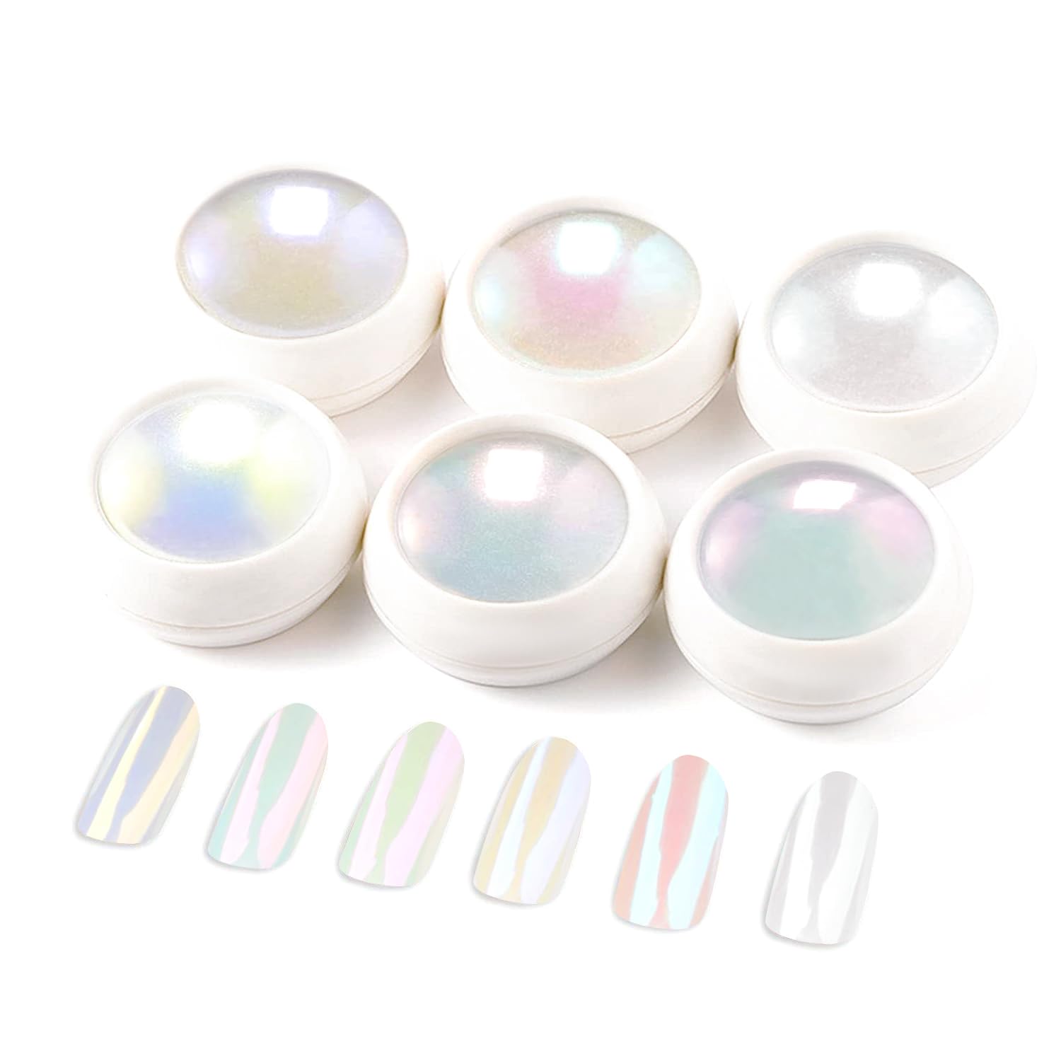 BISHENGYF 6pcs Chrome Nail Art Kit - Metallic Mirror Effect Powder With Iridescent Aurora and Mermaid Pearl Glitter Dust for DIY Design