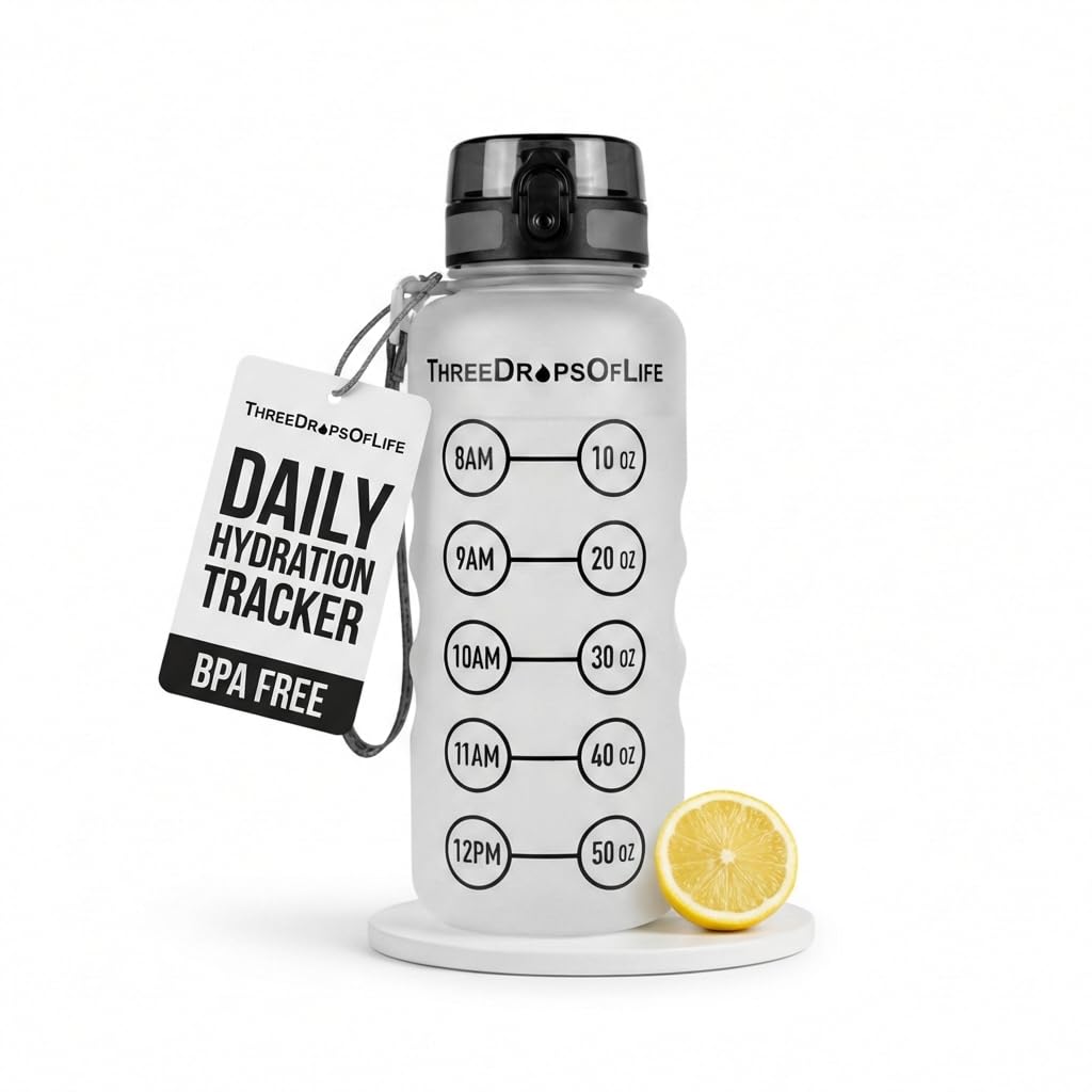 New 50oz Large Sport Water Bottles, Best Frosted Clear Plastic Bottle for High Capacity Hydration Tracker, Smart Remind Time Marker - Light, Reusable, Leak Proof, Drink BPA Free