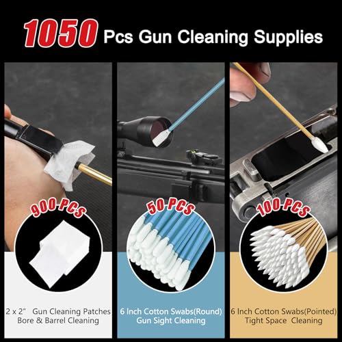 Garrelett Gun Cleaning Supplies - Include 900 Pcs 2x2 Patches, 100 Ct 6-Inch Gun Cleaning Swabs, Convenient Storage Case for Firearm Maintenance
