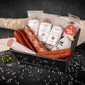 WURSTBARON® Geschenkkorb Weihnachten für Feinschmecker, Präsentkorb mit leckerer Salami und Snacks