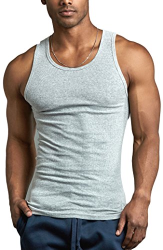 ToBeInStyle Men's Pack of 6 Fine Ribbed Scoop Neck Tanks - Hgrey - 2XL