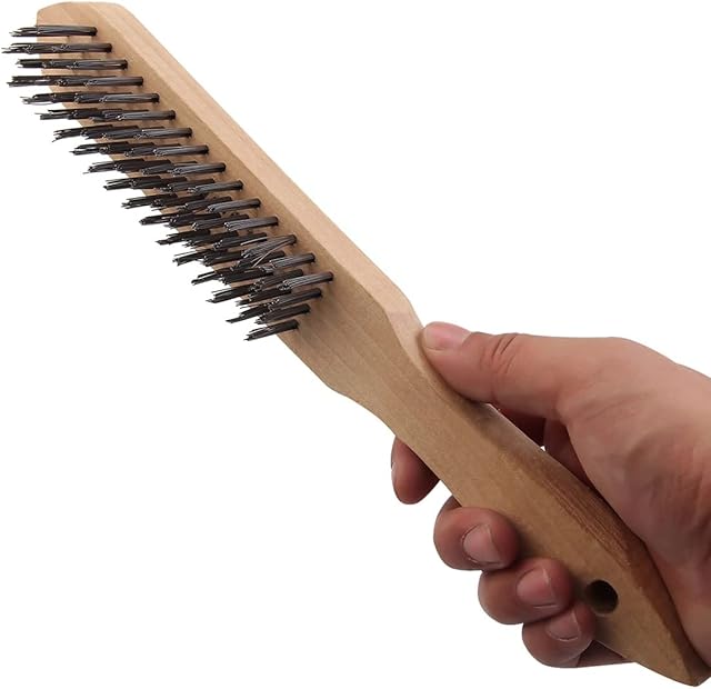 Set of 2, Wire Brush for Paint Remover, Wire Brush for Rust Removal, Scale Remover Scraper with Wooden Handles Heavy Duty 4 Row Steel Brush, Scratch Wire Brush for Cleaning Paint Scrapper