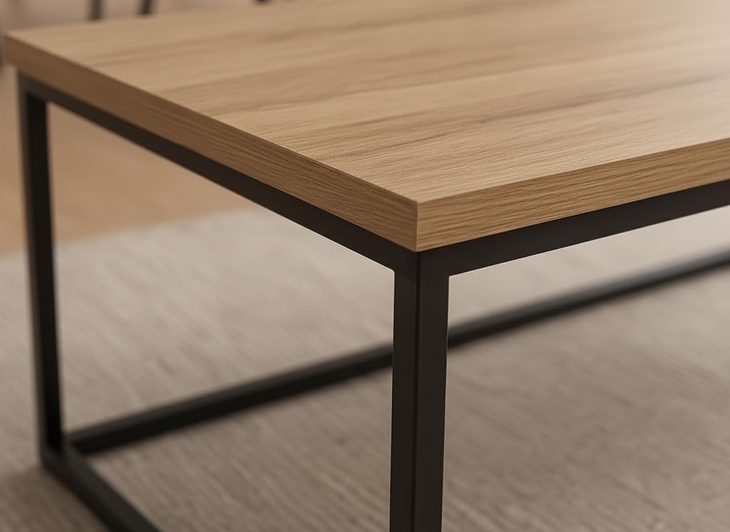 Mesa de Centro Negra Rectangular con Estructura Metálica – 100x50x40 cm – Tapa de Melamina de 30 mm – Diseño Moderno e Industrial para Salón