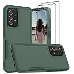 Jeylly for Samsung Galaxy A52 5G Case and 2 X Screen Protectors, Military Grade Drop Protection Dual Layer Soft Bumper Hard Back Slim Phone Case for Samsung Galaxy A52 5G, Green