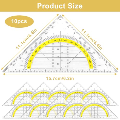 10 Stück Geometrie Dreieck, Geodreieck aus Kunststoff, Transparent Geodreieck Set, Zeichendreieck Winkelmesser, Geometriedreieck zum Kreise Zeichnen für Studenten Büro Designer Malerei
