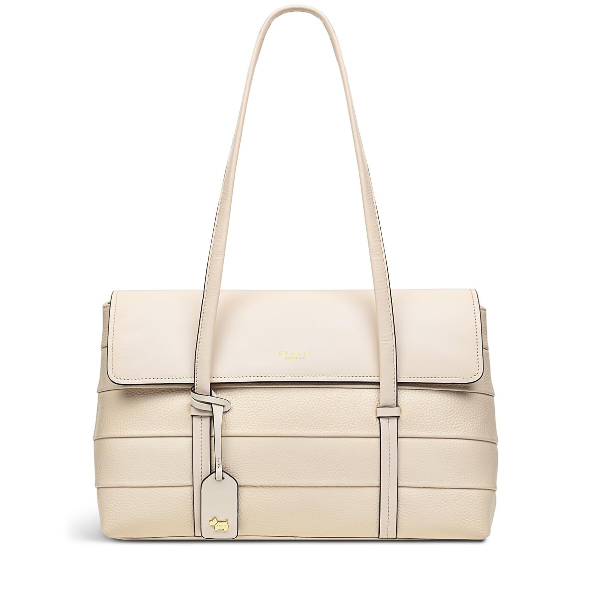 RADLEY London Farringdon Stripe Women’s Medium Leather Flapover Shoulder Bag, Oat Milk