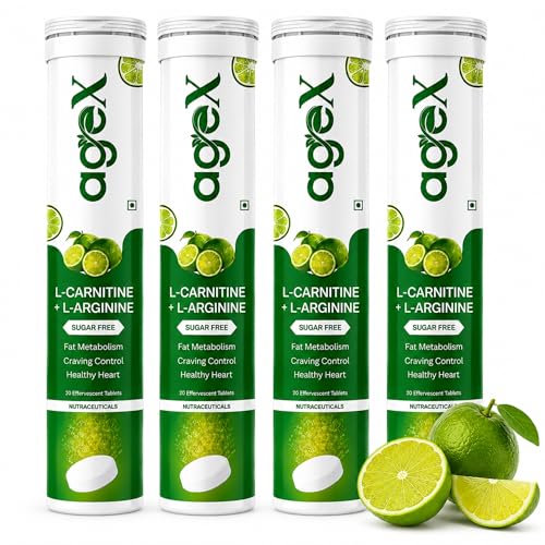 Image of L-Carnitine 500mg + L-Arginine 3000mg Effervescent Tablets | Pre-Workout, & Energy Booster for Weight Management & Stamina | Sugar Free | Helps Convert Fat into Energy - 80 Effervescent Tablets (Pack of 4), Lemon