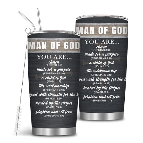 Goiicoln Christian Gifts for Man, Man of God Tumbler 20oz, Religious Gifts for Men, Religious Cup, Travel Tumbler with Lid and Straw Stainless Steel, Spiritual Inspirational Gifts for Dad Grandpa by Goiicoln - Used condition - CA$10.57