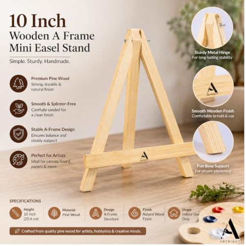 Image of Wooden Mini Easel Stand 10inch for Painting & Display Purposes, Small Handmade 10 Inch Canvas Stand for Painting, Presentations and Display Purposes (Set of 16)