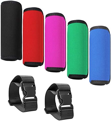 5 Pack Comfort Soft Luggage Handle Wrap Grip, with 2 Add A Bag Travel Luggage Straps, SENHAI Multi-Color Accessories for Bag Suitcase - Black, Red, Pink, Green, Blue
