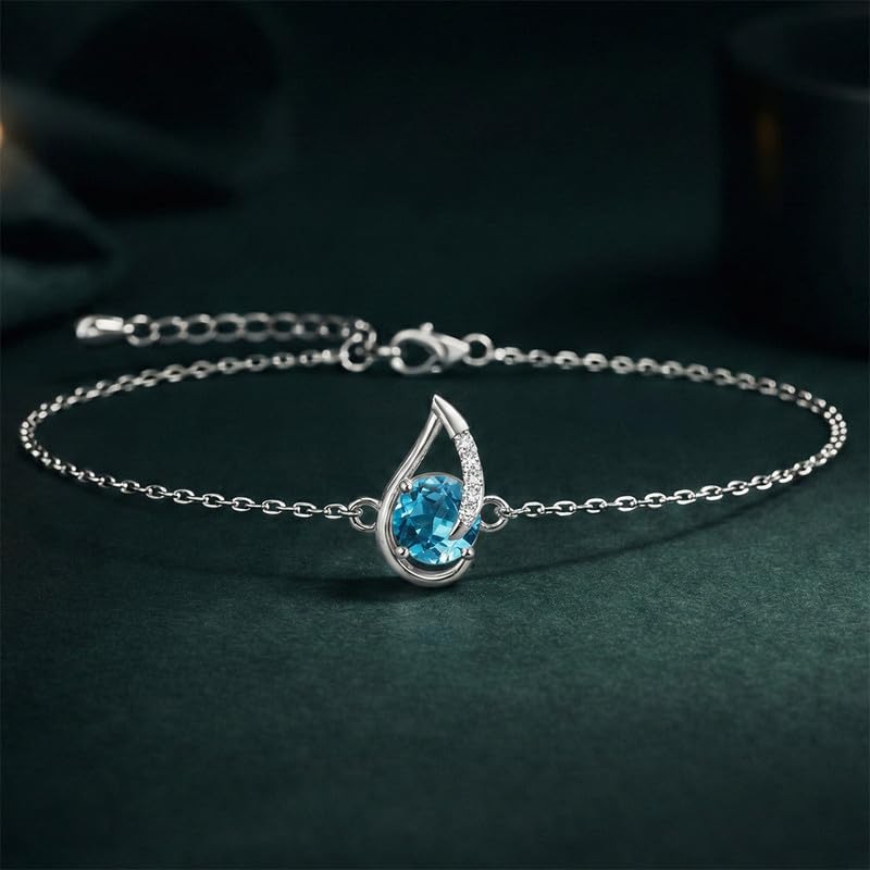 Image of Clara 925 Sterling Silver Sky Blue Eye Pendant Earring Chain Bracelet Ring Jewellery Set| Rhodium Plated, Swiss Zirconia | Gift for Women & Girls