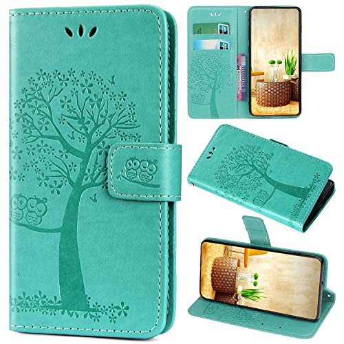 Saceebe Compatible with Huawei Mate 20 Leather Case Trees and Owl Embossed Leather Mobile Phone Case Scratch-Resistant Shockproof Protective Case Compatible with Huawei Mate 20 Grün/